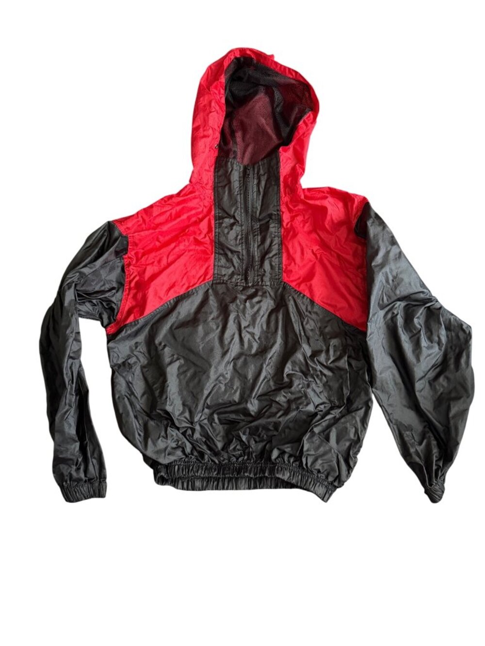Vintage Pro Spirit Red & Black Colorblock Windbreaker Jacket With Hood Medium